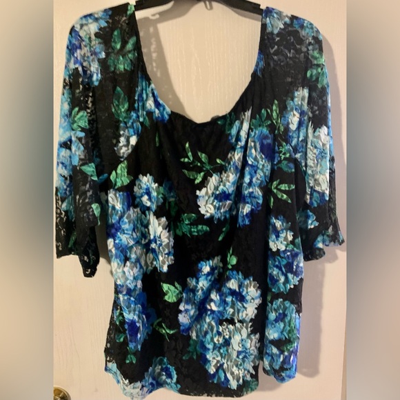 PurpleHanger Women's Plus Size Floral Lace Ruched Top - Black 3/4 Sleeve Blouse (Size 18-20) - View #4